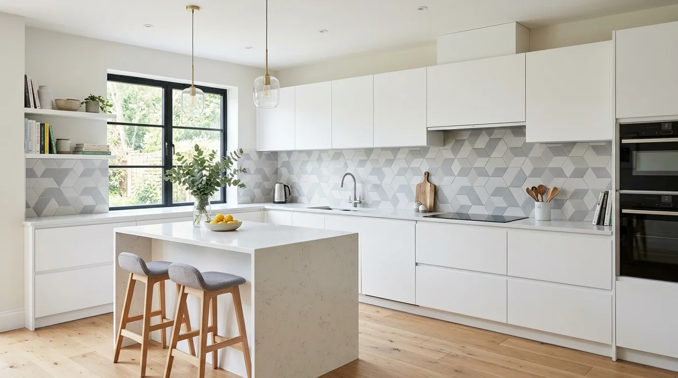 Try zellige for texture and movement inspiration for a white kitchen with a backsplash feature.